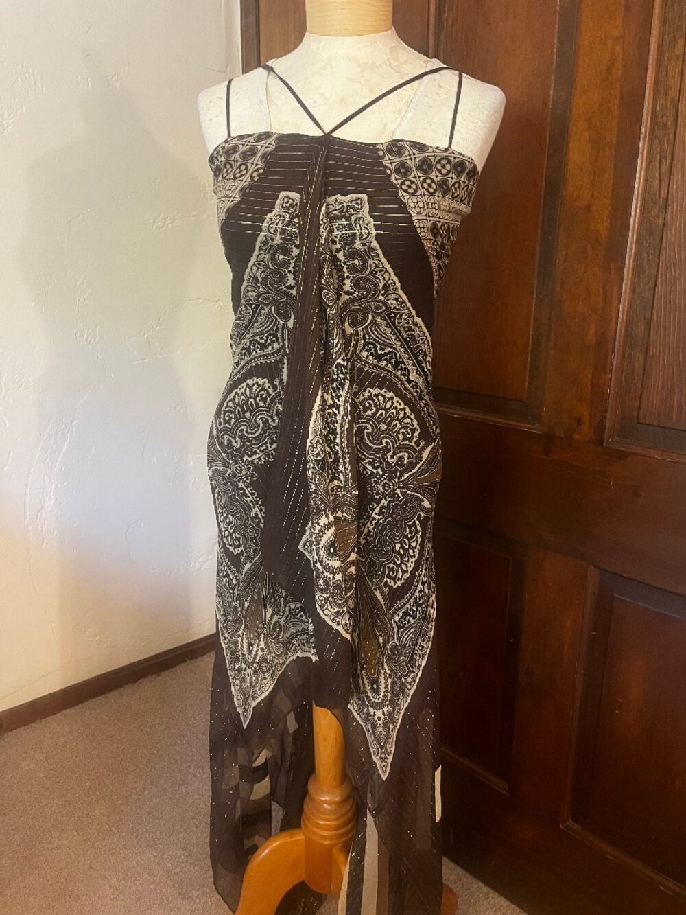 BCBG Max Azria Silk Style Paisley Y2K Long Dress Size 4 - Picture 2 of 14
